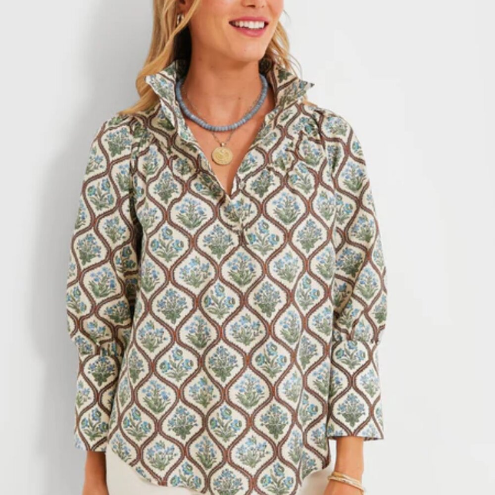 Tuckernuck Blue and Brown Patterned Blouse